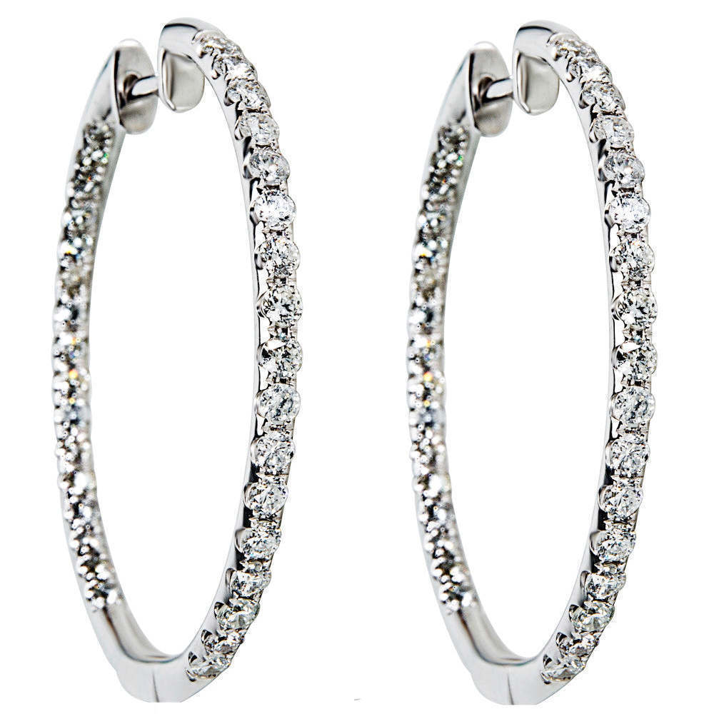 IGL Certified Diamond In & Out Hoop Earrings in 14K WG (1.50 CTW)